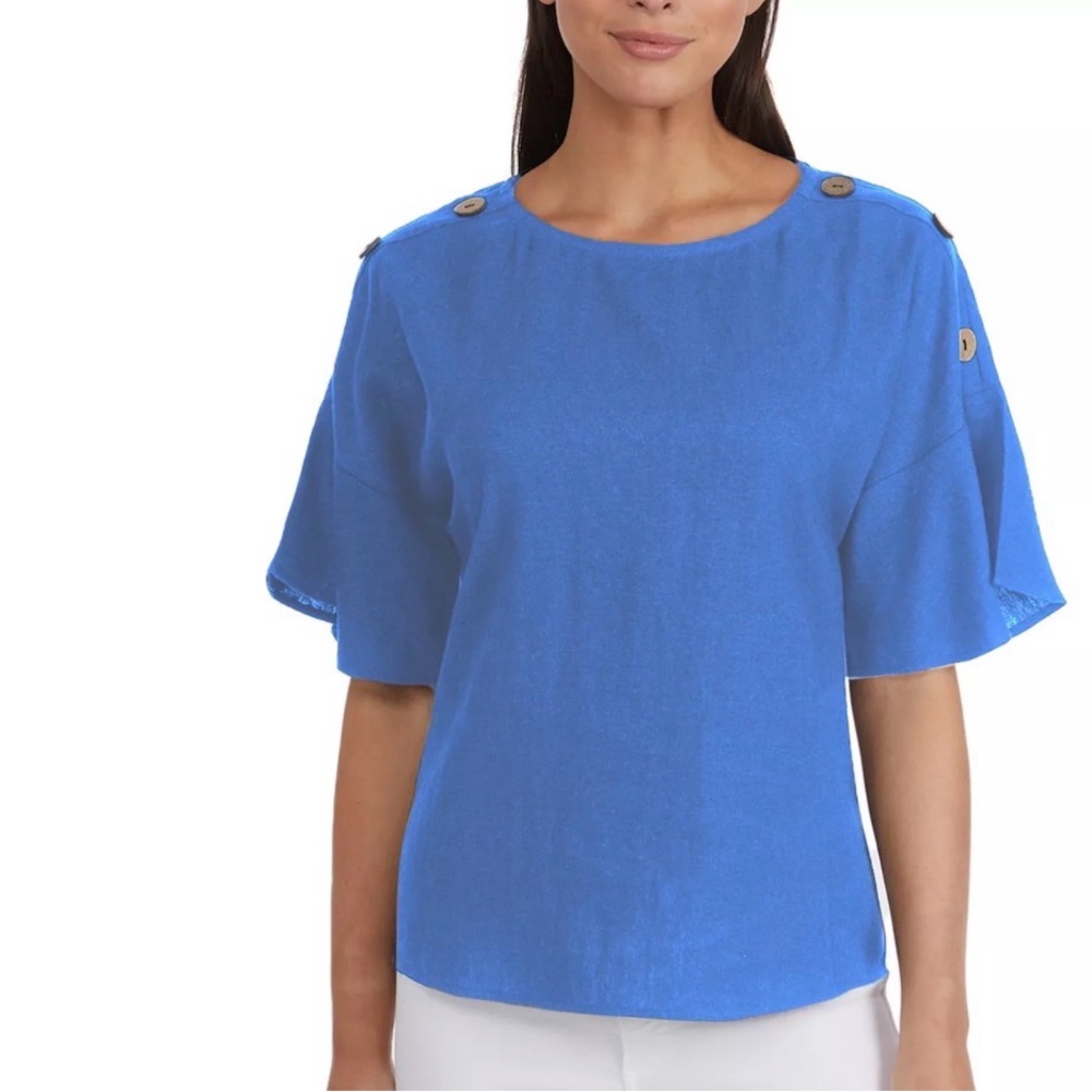 NWT-Ellen Tracy Linen Dolman Sleeve Top with Button Detail